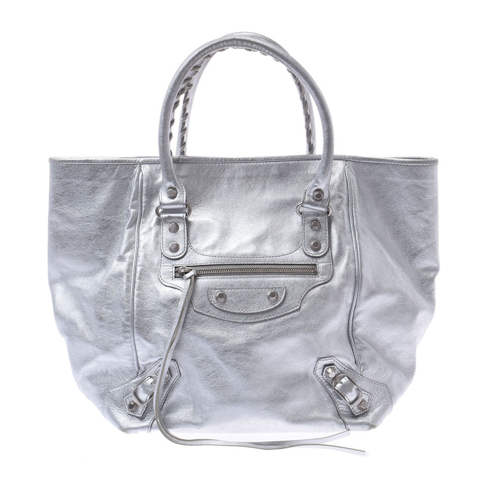 BALENCIAGA The Sunday Silver Calfskin Handbag